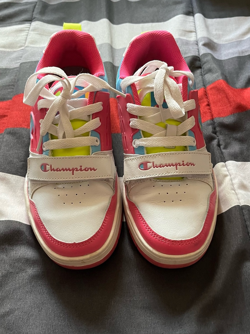 Champion Kids White & Pink Sneakers with Neon Accents